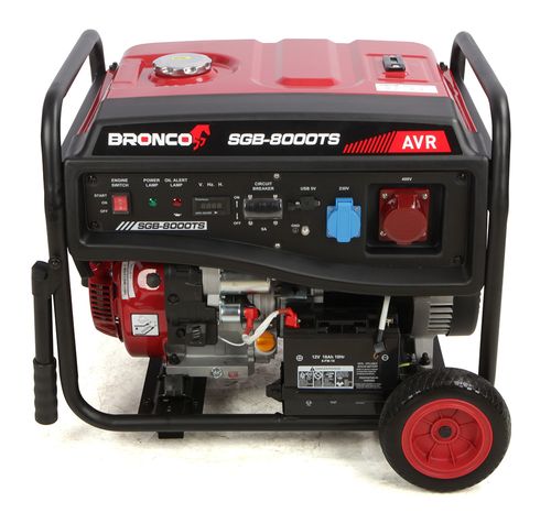 גנרטור בנזין BRONCO SGB8000TS תלת פאזי 8000 וואט עם מתנע חשמלי, מיצב מתח AVR וחיישן הגנת שמן למאור וכח מקצועי