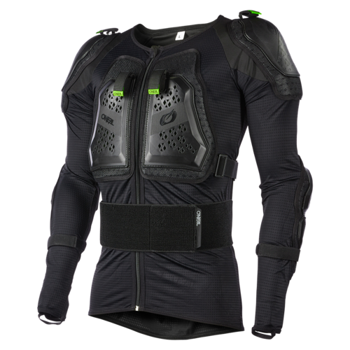 מגן גוף ONEAL UNDERDOG PROTECTOR JACKET שחור עם מגני CE מרובי רמות, מערכת רשת מאווררת וחגורות אלסטיות מתכווננות להגנה מקיפה על כתפיים, מרפקים, חזה וגב
