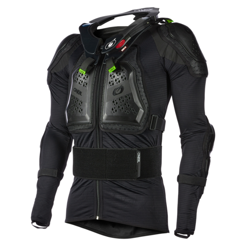 מגן גוף ONEAL UNDERDOG PROTECTOR JACKET שחור עם מגני CE מרובי רמות, מערכת רשת מאווררת וחגורות אלסטיות מתכווננות להגנה מקיפה על כתפיים, מרפקים, חזה וגב