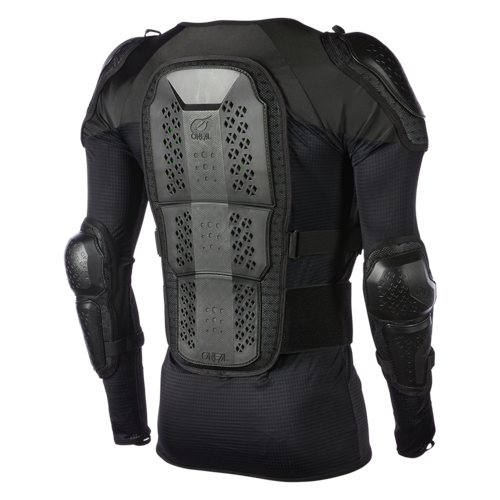 מגן גוף ONEAL UNDERDOG PROTECTOR JACKET שחור עם מגני CE מרובי רמות, מערכת רשת מאווררת וחגורות אלסטיות מתכווננות להגנה מקיפה על כתפיים, מרפקים, חזה וגב