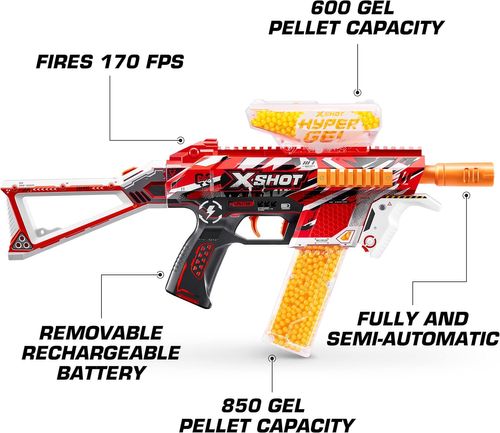 רובה חשמלי חצי/אוטומטי לכדורי ג'ל Hyper Gel Trace Fire עם 20,000 כדוריות ג'ל ומשקפי מגן