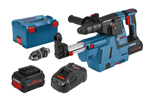 פטישון עם שואב אבק בוש + זוג סוללות 5.5A + מזוודה מטען GBH 18V-26F + GDE 18V-16