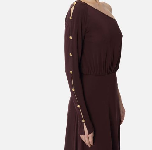 One-shoulder dress in jersey fabric with buttons