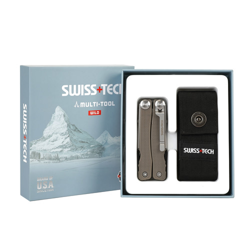  מולטיטול Swiss Tech דגם WILD עם 15 פונקציות כולל פלייר שפיץ, סכין, מספריים, מברגים שונים וקליפס לחגורה