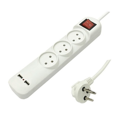 רב שקע 3 כולל מפסק+2XUSB 2.1A + כבל עד 1 מטר