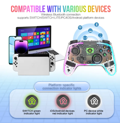 בקר אלחוטי אוניברסלי עם תאורה (Switch / PC / Mobile)
