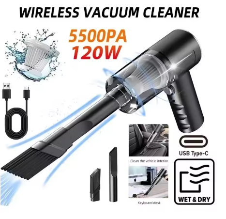 שואב אבק נטען נייד עוצמתי 120W + כבל טעינה + ראשי שאיבה שונים 