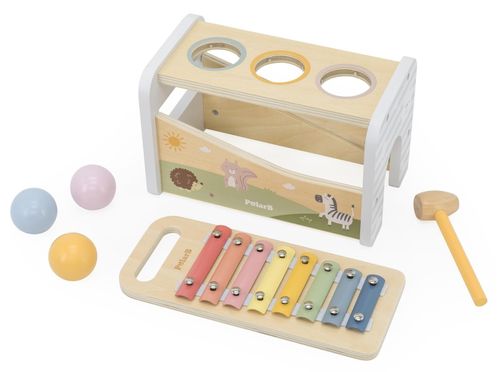 צעצוע עץ דו-צדדי 2 ב-1: פטיש כדורים וקסילופון