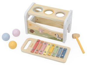 צעצוע עץ דו-צדדי 2 ב-1: פטיש כדורים וקסילופון