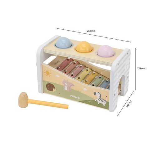 צעצוע עץ דו-צדדי 2 ב-1: פטיש כדורים וקסילופון