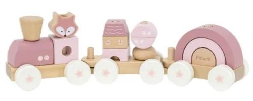 רכבת פאזל השחלה מעץ מלא 14 חלקים - השועל הורוד