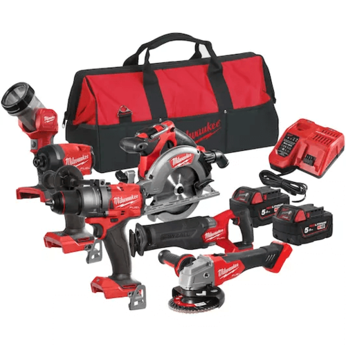 סט 7 כלים נטענים 18V M18 FUEL עם 2 סוללות 5.0Ah, מטען ותיק אחד – Milwaukee