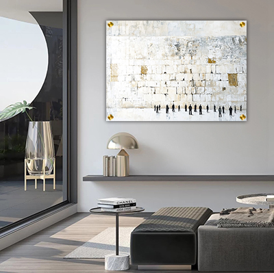 תמונת הכותל המערבי גוון זהב ולבן על קנבס או זכוכית מחוסמת