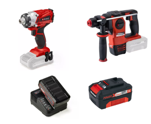 סט מקצועי 18V אימפקט + פטישון בראשלס EINHELL + מטען+סוללות 2.5Ah ו-4.0Ah . תיק מתנה.
