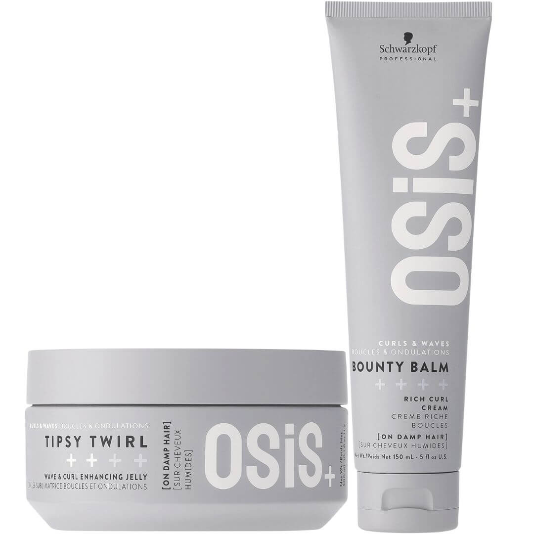 קרם לעיצוב תלתלים OSIS+ BOUNTY BALM לשיער מתולתל דק עד רגיל שוורצקופף 150 מ"ל + ג`ל לעיצוב תלתלים OSIS + TIPSY TWIRL שוורצקופף 300 מ"ל