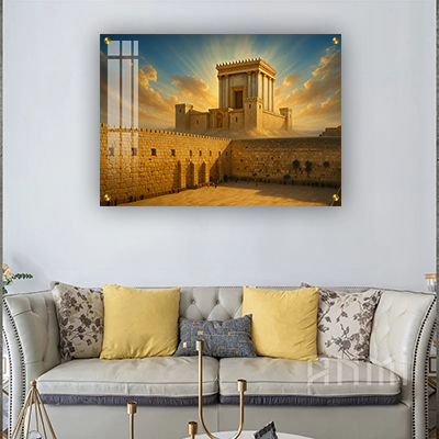 תמונת בית המקדש ורחבת הכותל בשקיעה על זכוכית מחוסמת או קנבס