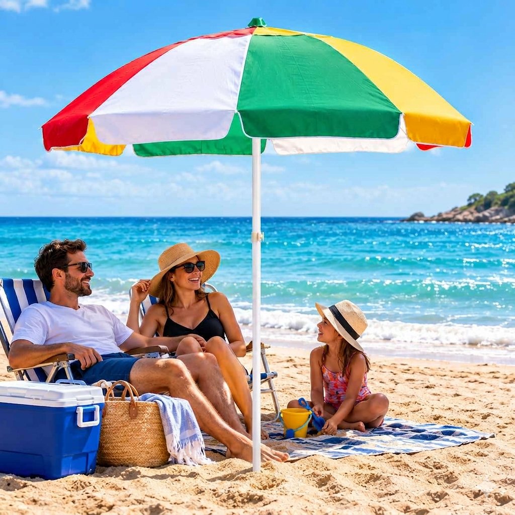 שמשייה ענקית לים ולדשא בקוטר 2.4 מטר עם מוט נעיצה מתכוונן