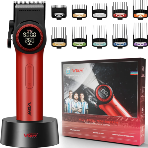 מכונת תספורת VGR 001 Professional Hair Clippers HIGH-SPEED 7000-9000RPM בצבע אדום