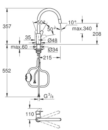 ברז מטבח נשלף BauEdge כרום ניקל GROHE