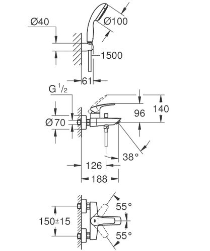ברז אמבט Eurosmart כרום ניקל GROHE