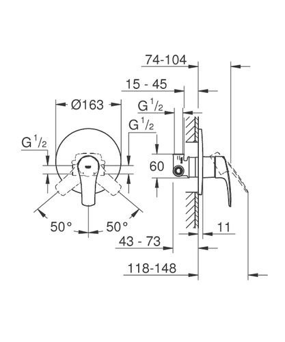 אינטרפוץ 3 דרך עגול Eurosmart כרום ניקל GROHE