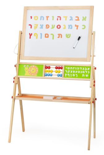 לוח ציור מסתובב ציור בגיר, לוח מגנטי ולוח ציור לבן, כולל סט אותיות א-ב מעץ ואביזרי ציור