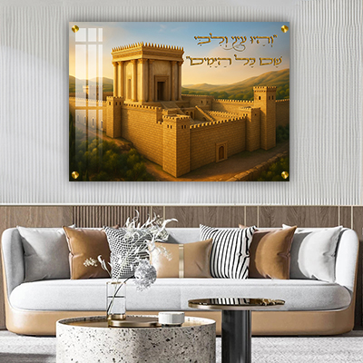 תמונה של בית המקדש השלישי "והיו עיני" על זכוכית מחוסמת או קנבס