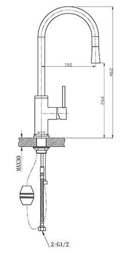 ברז מטבח נשלף גבוה BELL כרום ניקל AQUILA