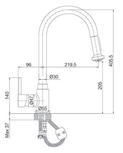 ברז מטבח נשלף ARCO כרום ניקל AQUILA PREMIUM
