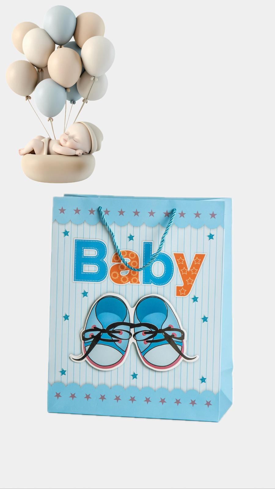 שקיות נייר גובה 23 ס"מ BABY נעלי תינוק- כחול