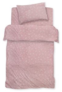 סט מצעים 3 חלקים למיטת מעבר מבד 100% כותנה - עלים ורוד