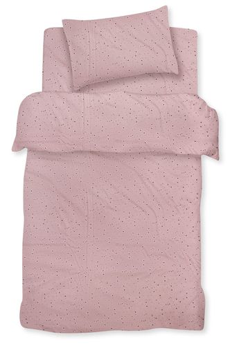 סט 3 חלקים למיטת מעבר 100% כותנה ג'רסי - ורוד נקודות שחורות
