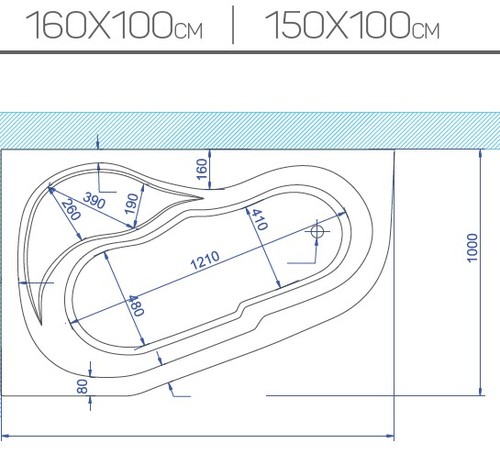 אמבטיה אקרילית 150/100 MTI-52 פינתית לבן מבריק