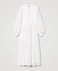Linen and plumetis blend long dress