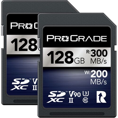זוג כרטיסי זיכרון ProGrade 128GB SDXC UHS-II V90 Iridium