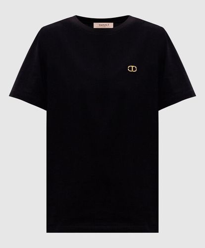 T-shirt with a rhinestone Oval T logo White