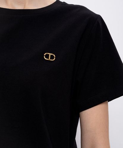 T-shirt with a rhinestone Oval T logo White