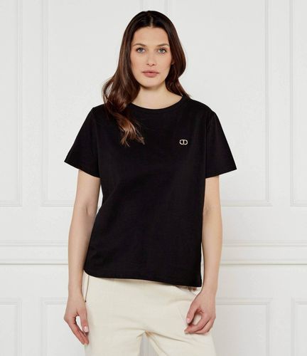 T-shirt with a rhinestone Oval T logo White