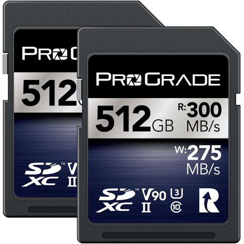 זוג כרטיסי זיכרון ProGrade 512GB SDXC UHS-II V90 Iridium