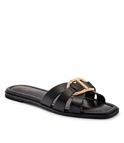 Leather slides with Oval T Pale 