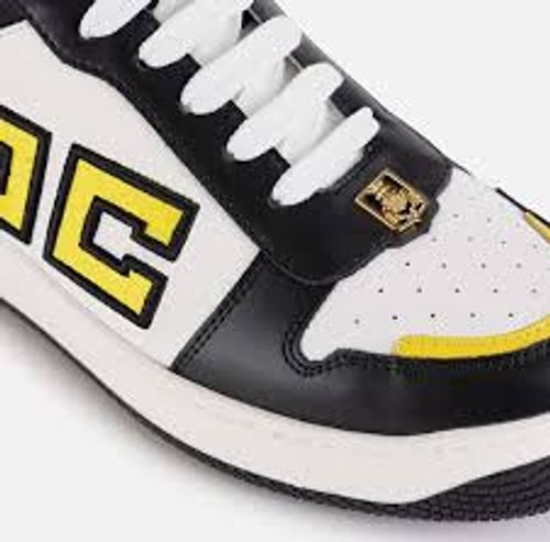 Two-colour logo leather sneakers
