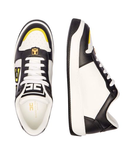 Two-colour logo leather sneakers