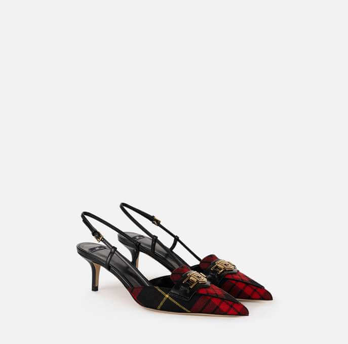 Leather and tartan slingback shoes‏