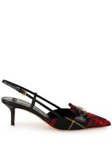 Leather and tartan slingback shoes‏