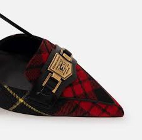 Leather and tartan slingback shoes‏