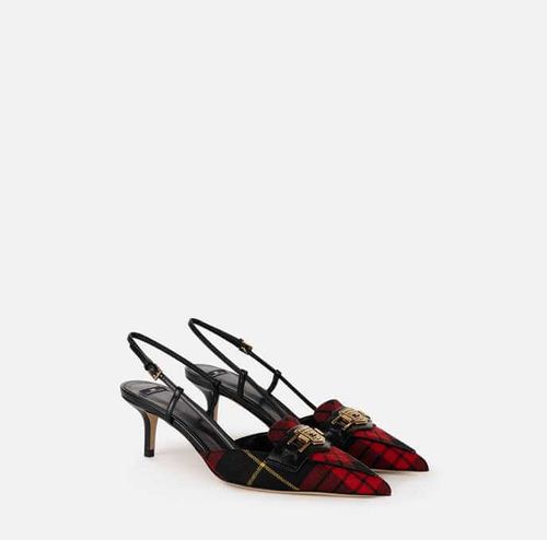 Leather and tartan slingback shoes‏