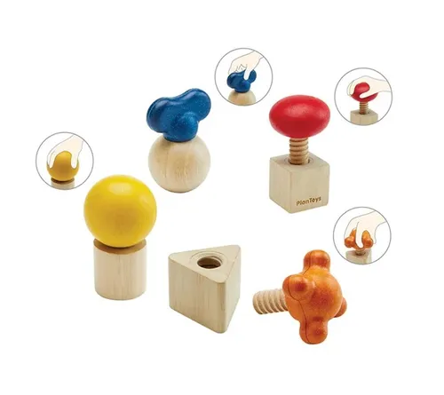 סט הברגות עץ PlanToys לפיתוח מוטוריקה עדינה