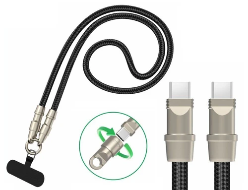 שרוך נשיאה לסמארטפון משולב כבל טעינה מהיר – עם חיבור טייפ-סי לטייפ-סי