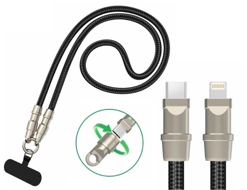 שרוך נשיאה לסמארטפון משולב כבל טעינה מהיר – עם חיבור טייפ-סי ל-Lightning