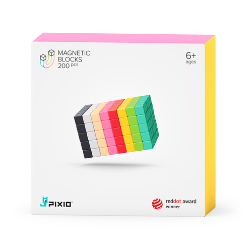 פיקסיו קלאסי! - מארז של 200 קוביות מגנטיות קומפקטיות לבנייה תלת מימדית בסגנון פיקסל ארט מבית PIXIO